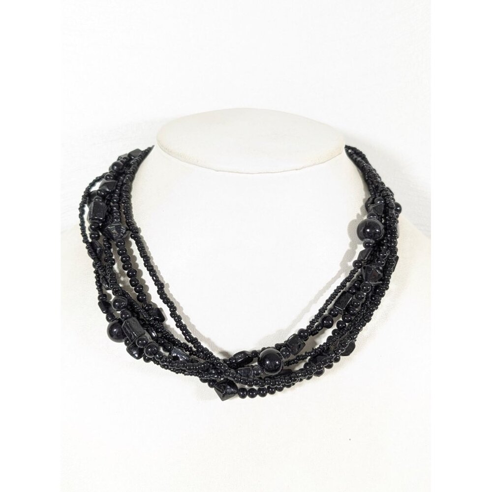Black Glass Bead Multi Strand Necklace Whimsigoth Goth Statement‎ 19"